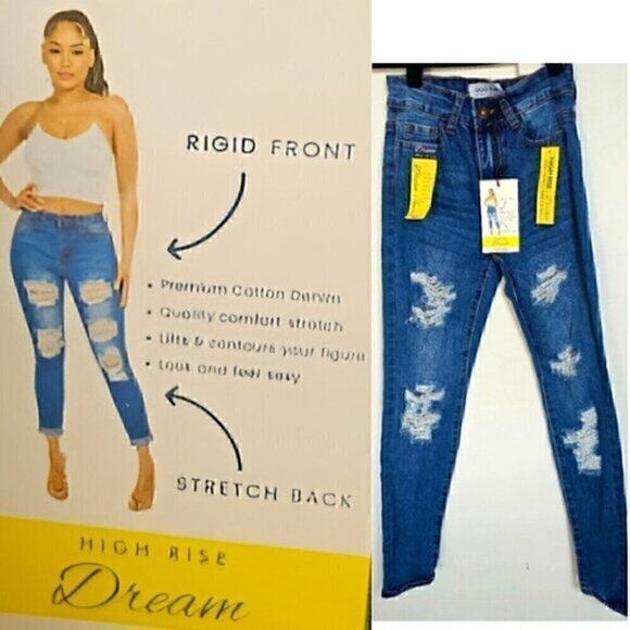 High Rise Rip and Repair Medium Wash with Rigid Front and Stretch Back Jeans NWT - Picture 15 of 15